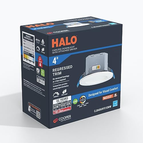 HALO 4" 600LM Canless LED Downlight 5CCT w/Attached JBOX, Dimmable - size: 4 inch 1PK