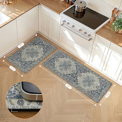 GENIMO Anti Fatigue Kitchen Mats for Floor 2PCS, Standing Rugs,Navy - color: Center Blue, size: 17.3"x59"+17.3"x30"--0.4 inches