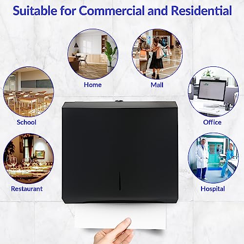 Stardrix Paper Towel Dispenser Wall Mount, Matte Black Stainless Steel Commercial Paper Towel Holder with Lock, Large Capacity 250 C Fold/300 Multifold Towels - color: Black, size: 250 C Fold/300 Multi-Fold with Lock