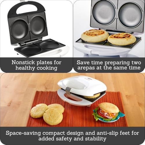 IMUSA 2 Slot Electric Arepa Maker Nonstick, White - size: 2 Slot, style: Arepa maker