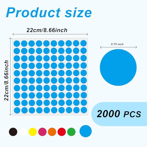 2000 Pcs 3/4" Garage Sale Price Stickers Sheets, Blue Yard Sale Price Stickers, Round Color Coding Labels, Circle Dot Sticker for Home Decorative, Office, Classroom, Papers Etc - color: Blue, size: 0.75inch