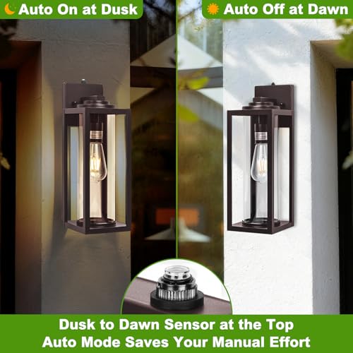 FILIYANO Large Dusk to Dawn Outdoor Wall Lights, Oil Rubbed Bronze, 2 Pack - color: Bronze (Dusk to Dawn Sensor), size: 20 inch
