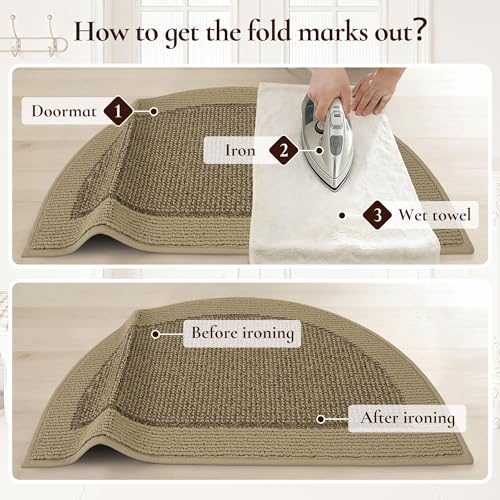 Dirt Trapper Door Mats 24" x 36", Non-Slip & Washable, Beige - color: Beige, size: 24" X 36" (Semicircular)