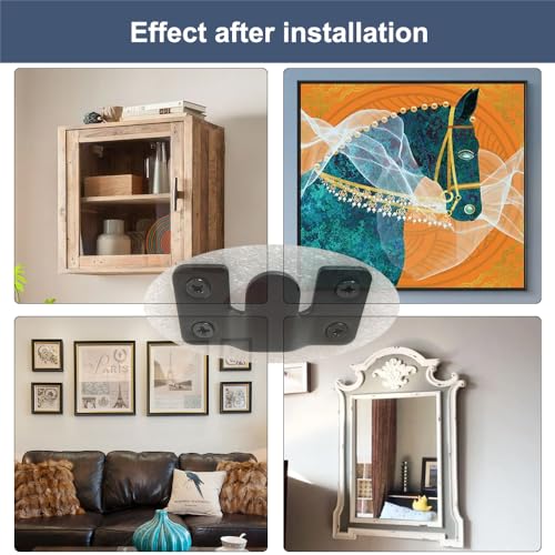10Pcs Black Flush Mount Brackets 2.1" x 1.3" Stainless Steel Interlock Photo Hanging Buckle, Heavy Duty Picture Hanger Sectional Connector Z Clips Headboard Wall Mounting Brackets with Screws - size: 2.1" x 1.3"/ 4 hole