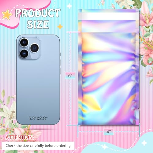 FUNFERY 4x6 in Holographic Mylar Poly Mailers Self Sealing Adhesive Bag - color: Holographic Self Adhesive-50P, size: 4x6 inch