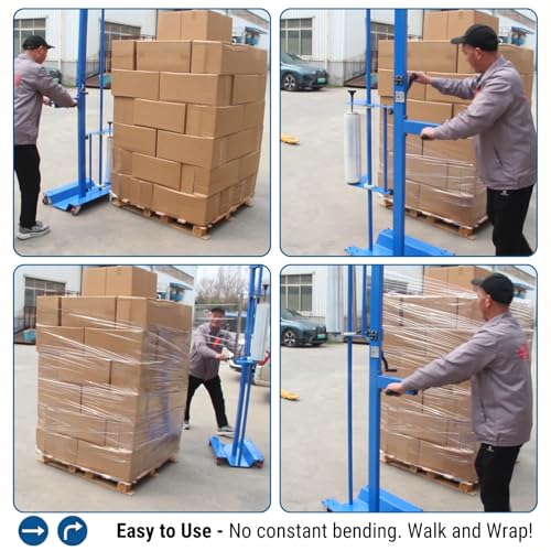 Mobile Pallet Stretch Wrap Machine - Manual Pallet Wrapper with Adjustable Height (Up to 80") - Ergonomic Hand Stretch Film Dispenser for Warehouse, Factory, and Logistics
