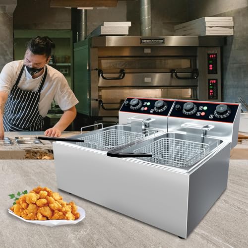 Commercial Deep Fryer with Basket, 12L Electricity Countertop Fryer Stainless Steel, 1800W Professional Food Fryer with Thermostat for Restaurant & Home, Large Capacity 12.7QT Oil Fryer, 120V - size: 6L double cylinder double screen