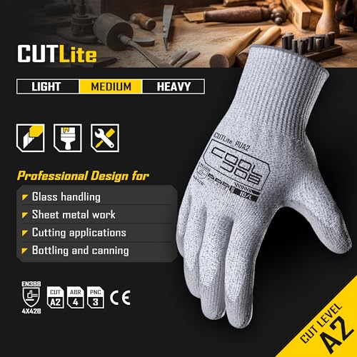 COOLJOB 12/120 Pairs Cut Resistant Work Gloves PU Coating, ANSI A2 A4 A6 A9 - size: Xlarge (Pack of 12)