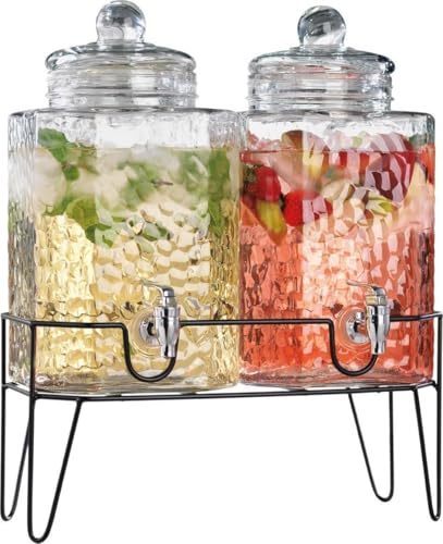 Beverage Dispensers - Set of 2 Glass Drink Dispensers with Metel Stand - 1.5-Gallon Capacity - Perfect for Lemonade, Juice, Water, Iced Tea, Punch - color: Clear - 1.5 Gallon 2 Pack