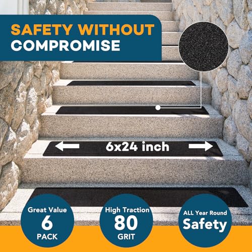 VOISEN Outdoor Stair Treads, 6" x 24" 6 Pack Pre-Cut Non Slip Strips - size: 6"x24"