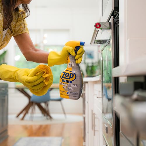 Zep Plus Stainless Steel Cleaner - 32 oz (2 Pack) & Blue Microfiber Rag