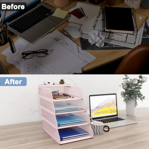 Natwind 4-Tier Stackable Metal Mesh Desk Paper Tray Organizer,Pink - color: Pink, size: 4 tier