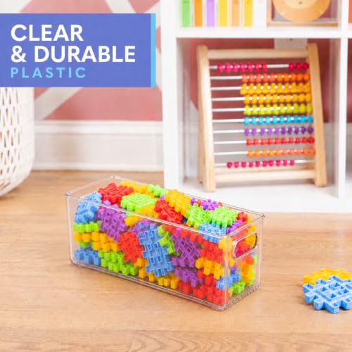 Plastic Food Storage 4 Pack Clear Container Bin with Handles for Organizing Kitchen, Pantry, Refrigerator, Freezer, Pantry, Cabinet, Closet, Bathroom. 12”x4”x5” - size: 12x4x5