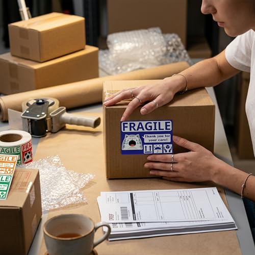 Funny Fragile Stickers for Shipping 3x2 Inch, 500 Pcs Cry Meme Design, Thank You Do Not Drop - Strong Adhesive Warning Labels for Moving Boxes, Packaging, Mailers, Cartons & Fragile Items (1 Roll) - style: Cat Cry Meme
