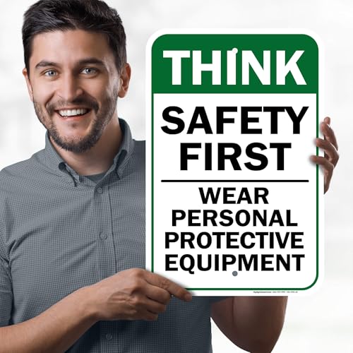 Think Safety First Wear Personal Protective Equipment Sign, 12"x18" - size: 12x18 Aluminum