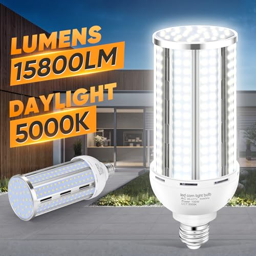 XYCN 4 Pack 100W Corn LED Light Bulb Fanless,5000K Daylight(1000 Watt Equivalent) E26/E39 Large Mogul Base LED Cob Lamp 15,800LM for Outdoor Indoor Garage Warehouse Factory Workshop Street Backyard