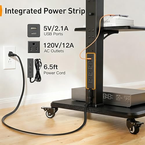 Perlegear Mobile TV Stand with Power Outlet, Tilt & Swivel Rolling TV Stand for 32-75 inches TVs up to 110 lbs, 18 Height Adjustable Rolling TV Cart with Wheels, Max VESA 600x400mm, PGTVMC17 - color: Black, size: for 32-75 Inch TVs