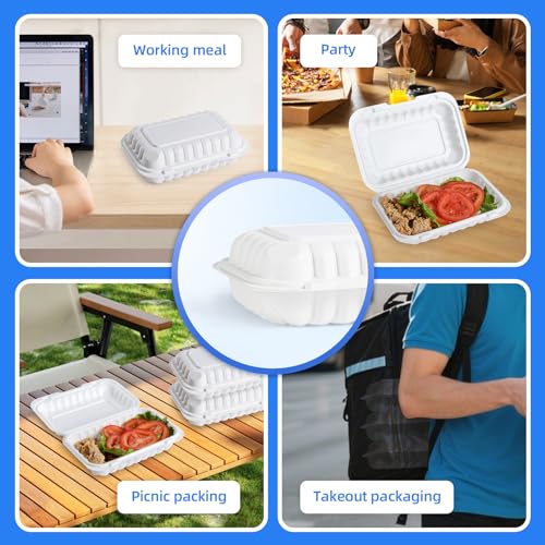 YANGRUI 50-Pack 28oz 9x6 White Takeout Boxes - Shrink Wrapped No Pre-Wash