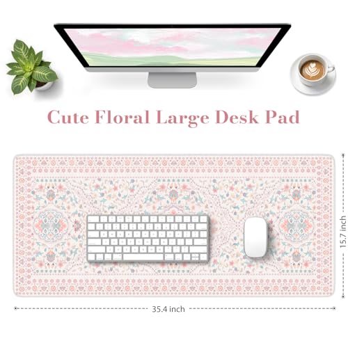 HAOCOO Pink Desk Matt, 35.4" x 15.7" Floral Mousepad for School Desk Use - color: Peach, size: 35.4" x 15.7"
