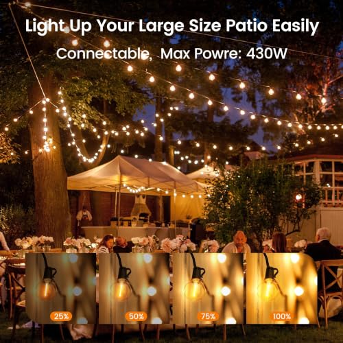 OHLUX Outdoor String Lights, 27FT LED Patio Lights with 13 Dimmable Plastic G40 Globe Bulbs(1 Spare), 2200K Waterproof Connectable Hanging Lights for Backyard Porch Cafe Party Decor E12 Socket Base - size: 27FT