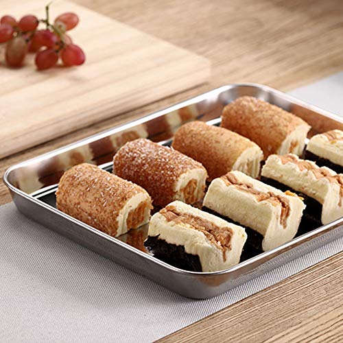 Baking Sheets 2 Pieces, Bastwe Stainless Steel Baking Pan Tray Cookie Sheet, Rectangle Size 9 X 7 X 1 inch, Healthy & Non Toxic, Rust Free & Mirror Finish, Easy Clean & Dishwasher Safe - size: 9 inch