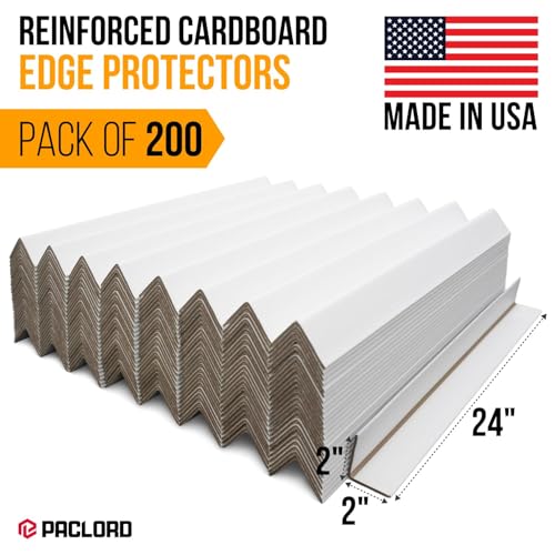 24" x 2" x 2" Reinforced Cardboard Edge Protectors, White (Pack of 200) – 0.16" Thick Heavy-Duty Cardboard Corner Protectors for Shipping – American Quality V-Board Pallet Edge Guard - color: Thickness: 0.16", size: Pack of 200