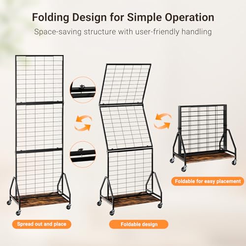 ELYKEN 2 Pack Foldable Grid Wall Panels, 5.7 x 2 FT Gridwall Display Rack - color: Rustic Brown, size: 2'w-2 pack