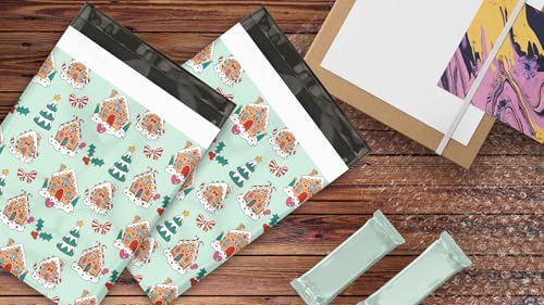 10x13 (100) Gingerbread Houses Christmas Designer Poly Mailers Self Sealing Waterproof Shipping Envelopes Holiday Premium Printed Bags For Small Businesses - color: Gingerbread Houses, size: 10x13