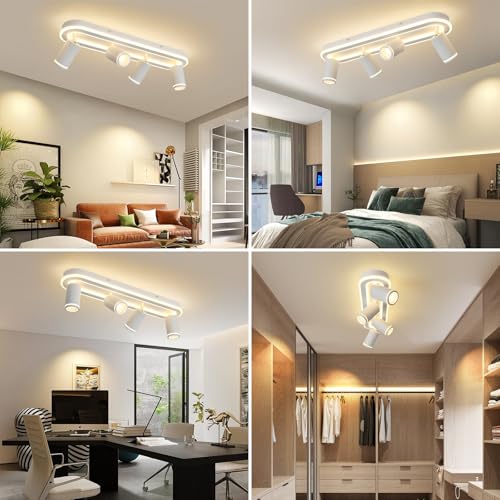 LED 4 Light Track Lighting Spotlight Kit, Modern White Track Light Fixture - color: White, size: 4 Light Track