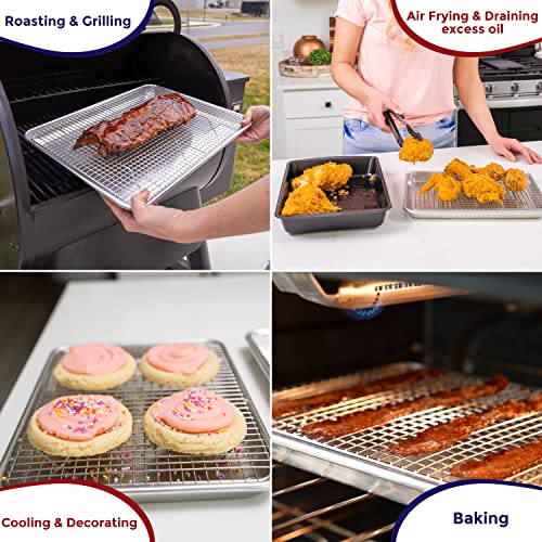 KITCHENATICS Small Baking Pan with Wire Rack Even Heat Cooking Combo - size: 9.6" x 13" (SMALL) Quarter Sheet Pan & Rack Set