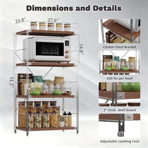 4-Tier Industrial Bookshelf, Wood and Metal Shelf Unit, Storage Bookcase - color: Walnut, size: 4T28IN