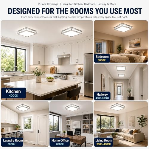 12Inch 36W Square LED Flush Mount Ceiling Light Fixture (450W Equiv), 3600LM Modern Dimmable LED Ceiling Lights, 2700K-6500K 5CCT Adjustable Brushed Nickle Ceiling Lamp for Living Room Kitchen, 1 Pack - color: Brushed Nickle, size: 1 Pack