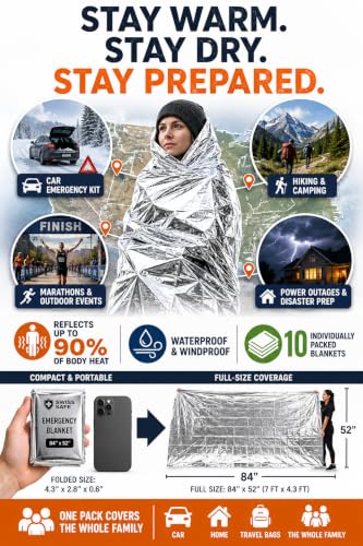 Grizzly Gear Emergency Mylar Thermal Blankets (10 Pack) Survival Kit - size: 10-Pack