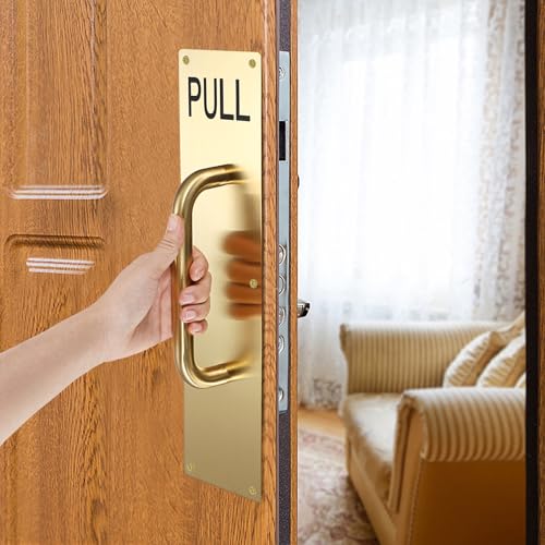 Sumnacon 1 Set 16" Stainless Steel Door Handle Pull & Push Plate - Heavy Duty Gold Gate Handle Bar for Home/Office/Warehouse/Public, Suitable for Wooden/Composite Door with Screws, Brushed, Gold - color: Gold, size: 15.7x3.9 Inches