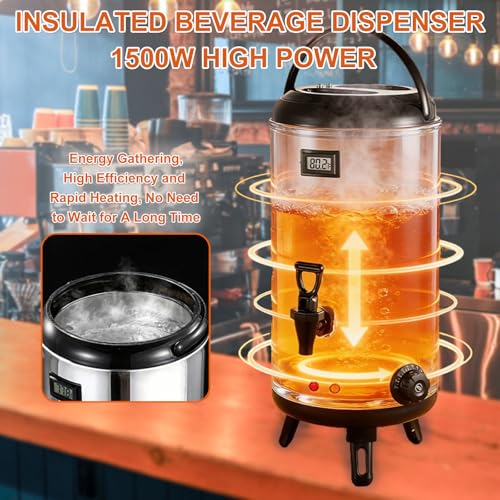 12L/3.2Gal Insulated Beverage Dispenser with Heating, 75 Cup Thermal Beverage Dispensers with Spigot, Electric Heating Stainless Steel Hot and Cold Drink Water Urn for Coffee Milk Tea Juice