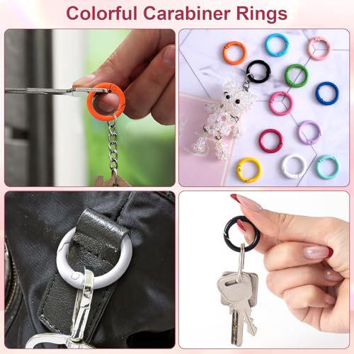 HINZIC Metal Spring O Rings, Round Colorful Keychain Snap Clip - color: 12 colors, 12pcs, 24 mm