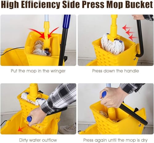 Mop Bucket, Commercial Bucket for Mopping on Wheels - size: 21 Quarts