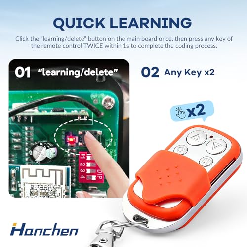 2Pcs Remote Control 433.92MHz HCS301 Rolling Code for Hanchen Gate Opener