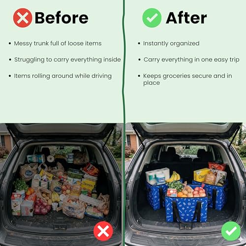 Reusable Grocery Bags (3 Pack) - Heavy Duty Foldable Tote Bags with Long Handles & Hard Bottom - Large Reusable Shopping Bags, Box-Shaped Grocery Totes Hold Up to 65 lbs, Stand Up & Fold Flat - color: Navy Blue
