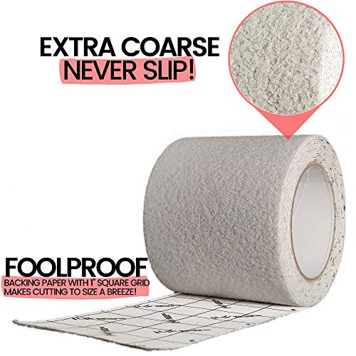 Vicious Clear Extra Coarse Heavy Duty Anti Slip Safety Traction Tape | 4 Inch x 12 Feet | Indoor Outdoor Industrial Commercial Use | Waterproof, Oil Resistant, Durable