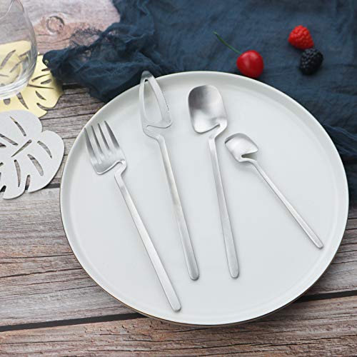 JASHII Silverware Set Satin Finish 24-Piece Stainless Steel Flatware Set Kitchen Utensil Set Service for 6 Tableware Cutlery Set Dishwasher Safe (Matte Silver) - color: Silver 24pcs, size: service 6