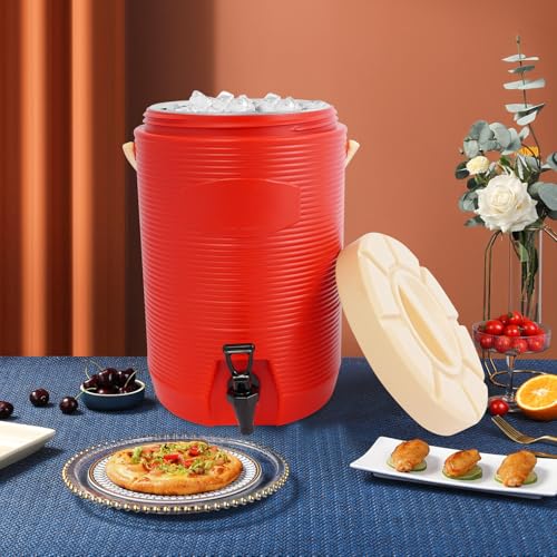 Stainless Steel Beverage Dispenser Insulated Container with Faucet Cooler with Drink Dispensers Cold and Hot Drink Dispenser for Milk Tea, Juice, Coffee 4.49 Gal Capacity (Red) - color: Red, size: 17L
