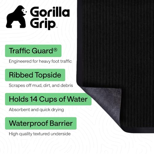 GORILLA GRIP Traffic Guard Indoor Outdoor Heavy Duty Door Mat, 72x48 Black - color: Black, size: 72" X 48"