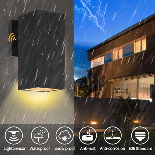 Dusk to Dawn Outdoor Wall Lantern, Waterproof Exterior Lighting - color: Rectangle (Black A-Dusk to Dawn)