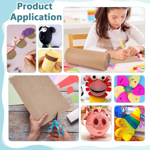 BENECREAT 196.8 x 13.8 Inch Brown Single Face Corrugated Cardboard Roll, Corrugated Wrap Paper for Gift Packing, Storage, DIY Crafts, Shipping, 2.5mm Thick - size: 196.8x13.8 Inch