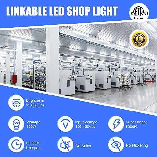 4 Pack Linkable LED Shop Light(𝟓𝐘𝐫𝐬 𝐖𝐚𝐫𝐫𝐚𝐧𝐭𝐲) 100W 13000LM ETL Listed 5000K High Bay LED Shop Lights, Pull Chain ON/Off, Utility Ceiling Lights for Garage, Workshop, Basement - size: 4FT
