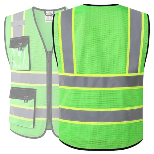 JKSafety Safety Vest for Men Women Hi Vis Reflective Vest JK220 Green S - color: Green, size: Small
