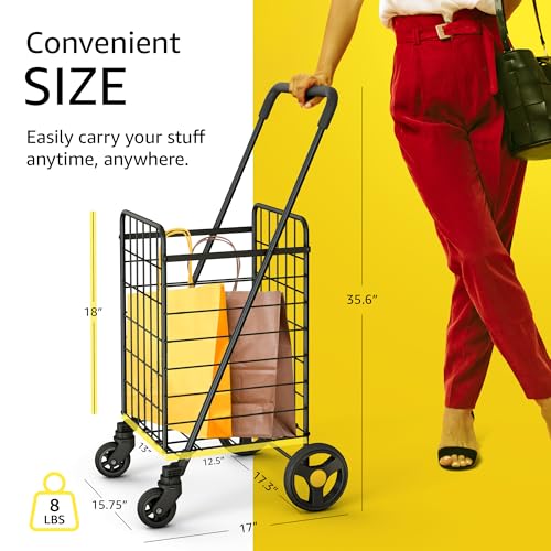 Our Modern Space Shopping Cart & 360° Swivel Wheels | Foldable Collapsible & Lightweight | Perfect for Groceries Laundry Utility Cart - Black - color: Black, size: Standard