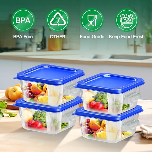 4 pcs 2qt Food Storage Containers with Lid, Square Clear Commercial Food Storage Containers with Handle and Scale for Food Storage in Home Kitchen & Dining (Blue) - color: D2-2QT-4PCS-BLUE