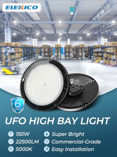 ELEKICO 150W High Bay LED Shop Light, 22500LM 5000K UFO LED High Bay Light - size: 150W-UFO LED HGIH BAY LIGHT